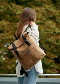 Жіночий рюкзак ролл Sambag  RollTop LSH Коричневий тканевий
