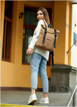 Жіночий рюкзак ролл Sambag  RollTop LSH Коричневий тканевий