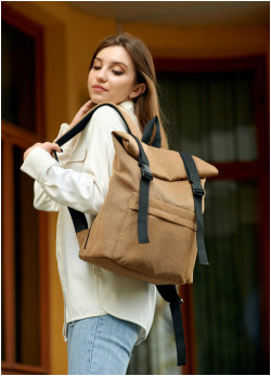 Жіночий рюкзак ролл Sambag  RollTop LSH Коричневий тканевий