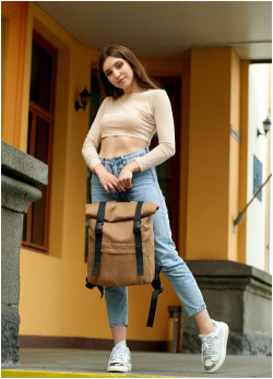 Жіночий рюкзак ролл Sambag  RollTop LSH Коричневий тканевий