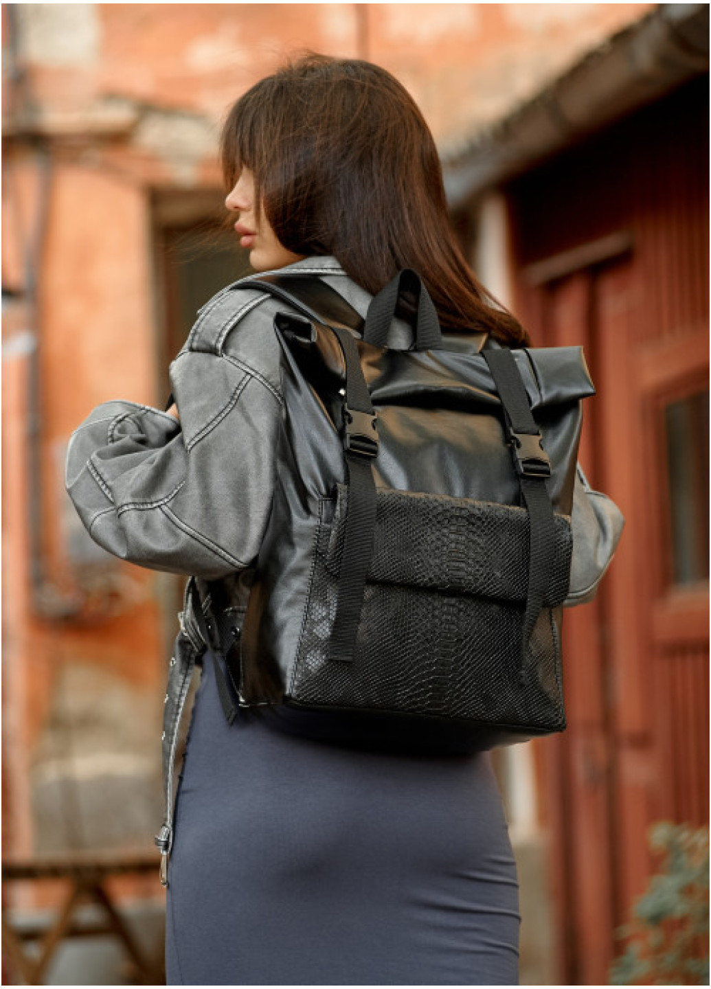 Рюкзак ролл Sambag жіночий RollTop Milton принт крокодила з клапаном