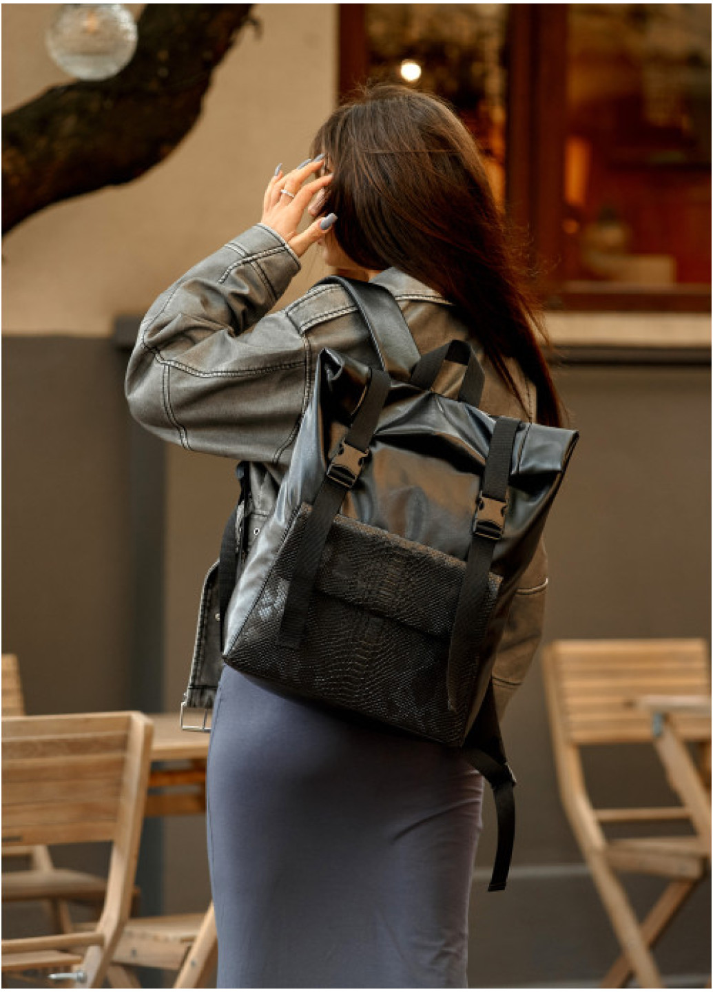 Рюкзак ролл Sambag жіночий RollTop Milton принт крокодила з клапаном