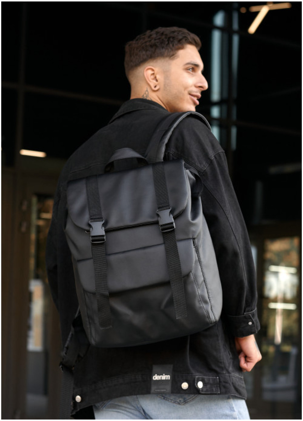 Чоловічий рюкзак ролл Sambag  Loft Zard чорний з клапаном