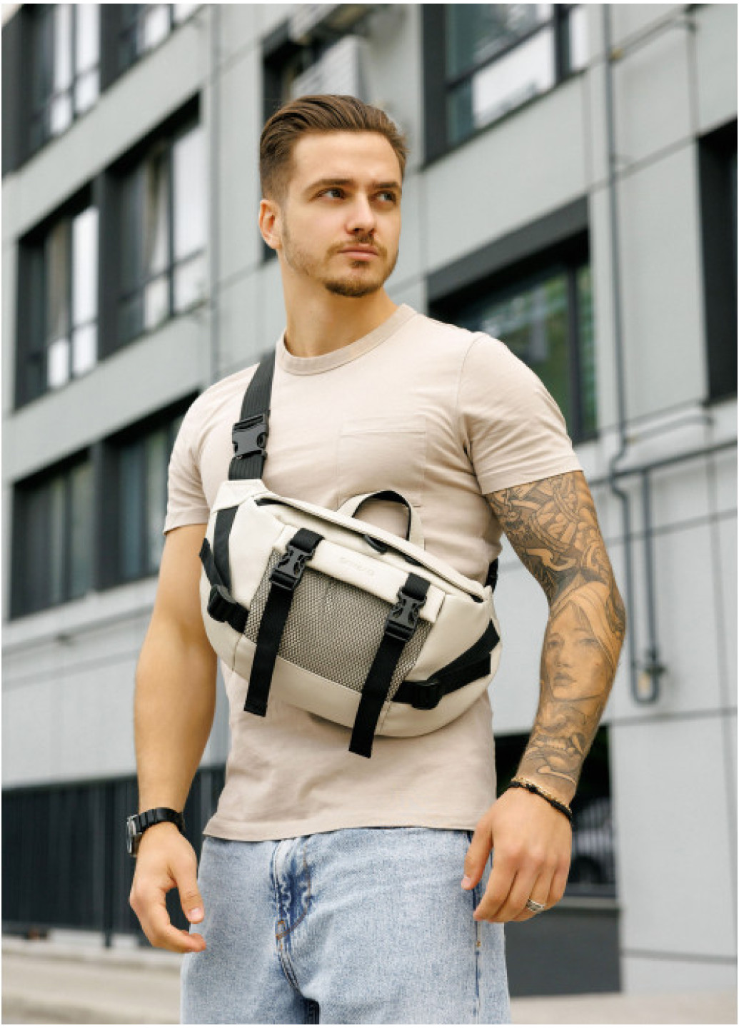 Велика чоловіча поясна сумка бананка Sambag DynamicDart сіра