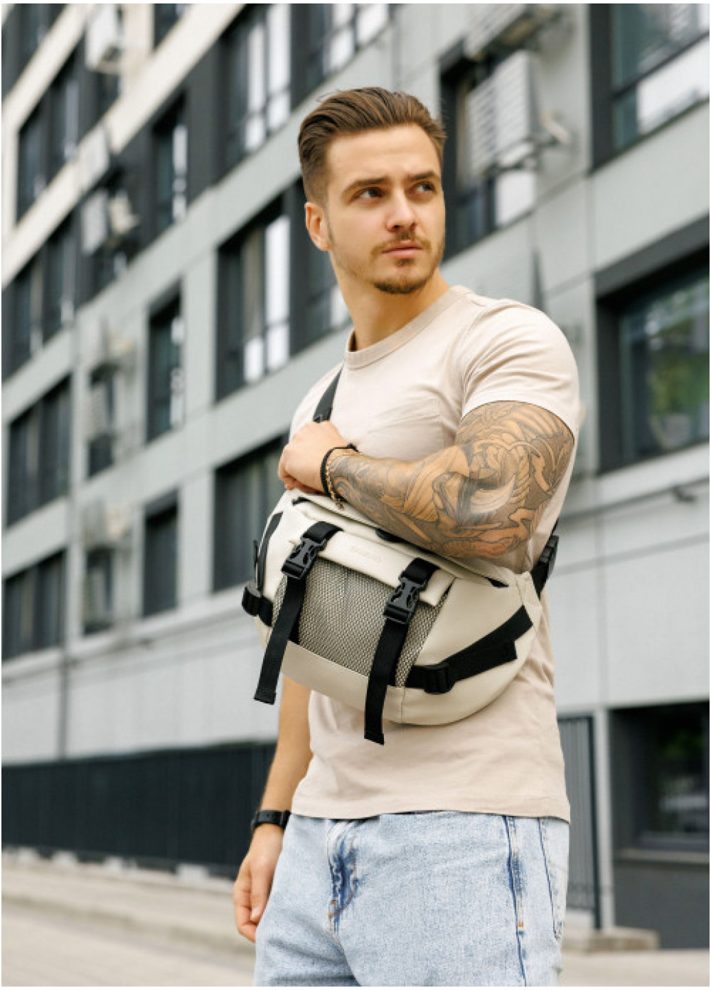 Велика чоловіча поясна сумка бананка Sambag DynamicDart сіра