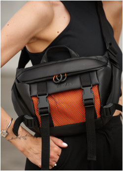 Велика жіноча поясна сумка бананка Sambag DynamicDart чорно-оранжева
