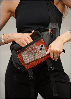 Велика жіноча поясна сумка бананка Sambag DynamicDart чорно-оранжева
