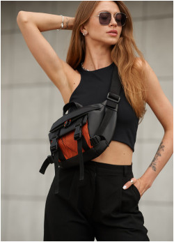 Велика жіноча поясна сумка бананка Sambag DynamicDart чорно-оранжева