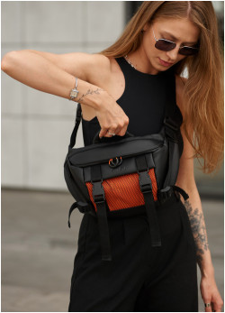 Велика жіноча поясна сумка бананка Sambag DynamicDart чорно-оранжева