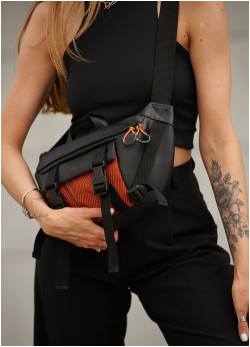 Велика жіноча поясна сумка бананка Sambag DynamicDart чорно-оранжева