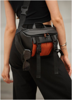 Велика жіноча поясна сумка бананка Sambag DynamicDart чорно-оранжева