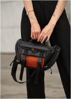 Велика жіноча поясна сумка бананка Sambag DynamicDart чорно-оранжева