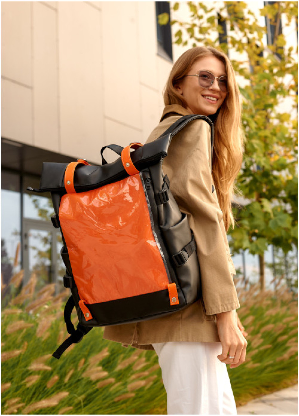 Жіночий рюкзак Sambag RollTop Hacking чорно-оранжевий