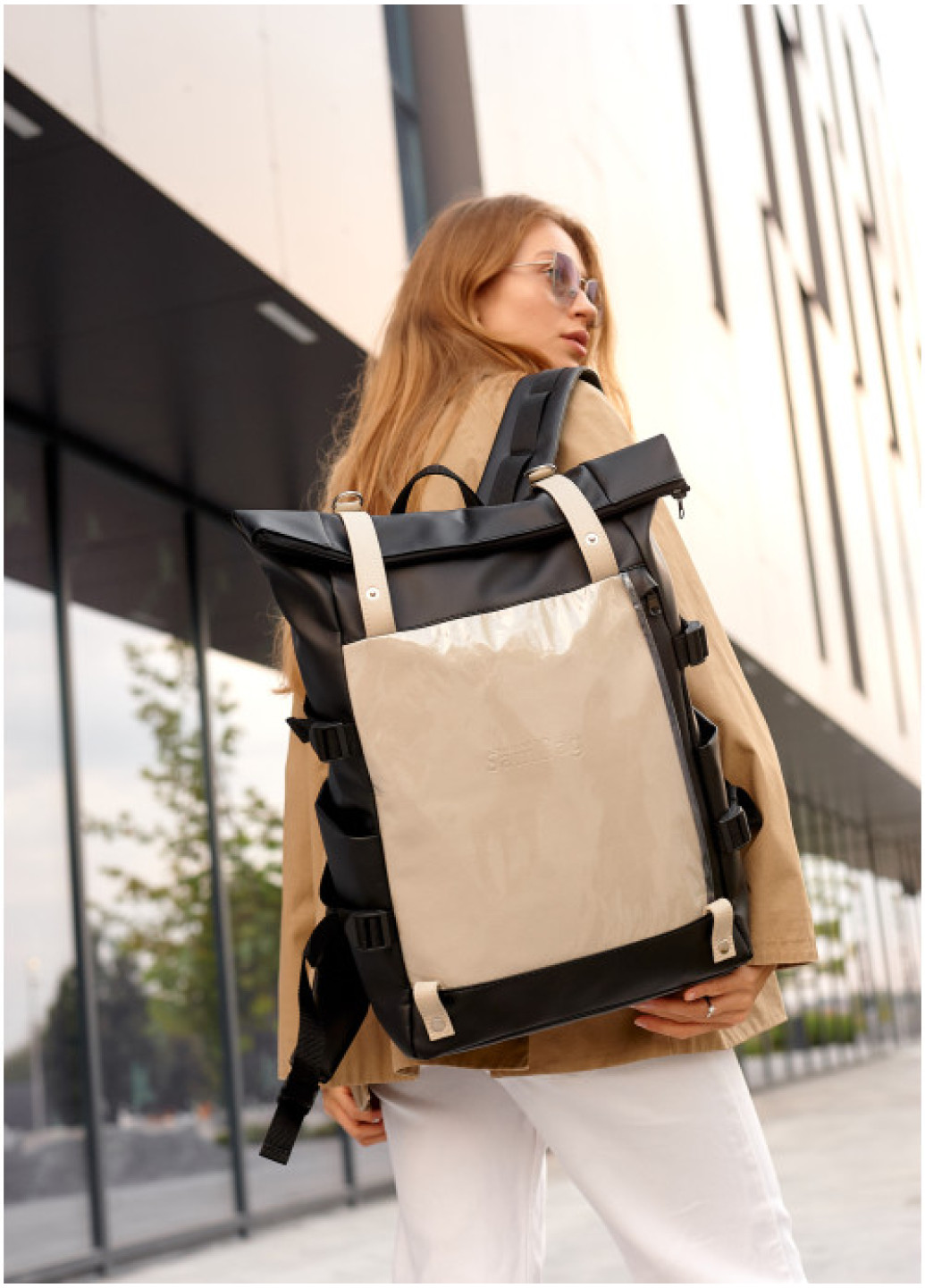 Жіночий рюкзак Sambag RollTop Hacking чорно-сірий