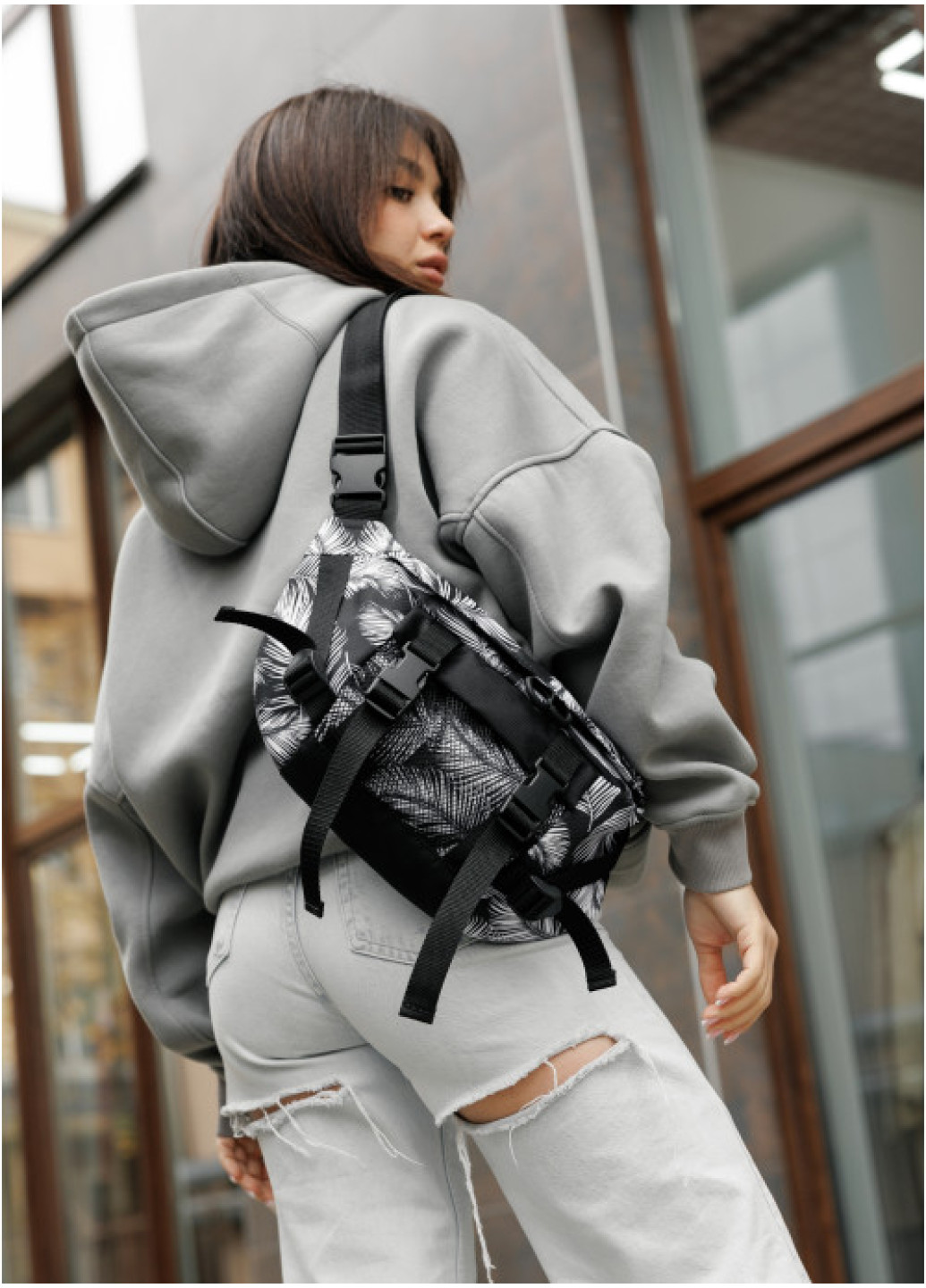 Велика жіноча поясна сумка бананка Sambag DynamicDart принт 