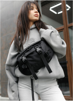 Велика жіноча поясна сумка бананка Sambag DynamicDart чорна тканева