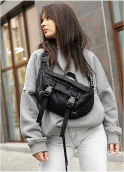 Велика жіноча поясна сумка бананка Sambag DynamicDart чорна тканева