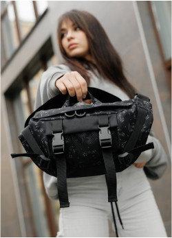 Велика жіноча поясна сумка бананка Sambag DynamicDart чорний принт