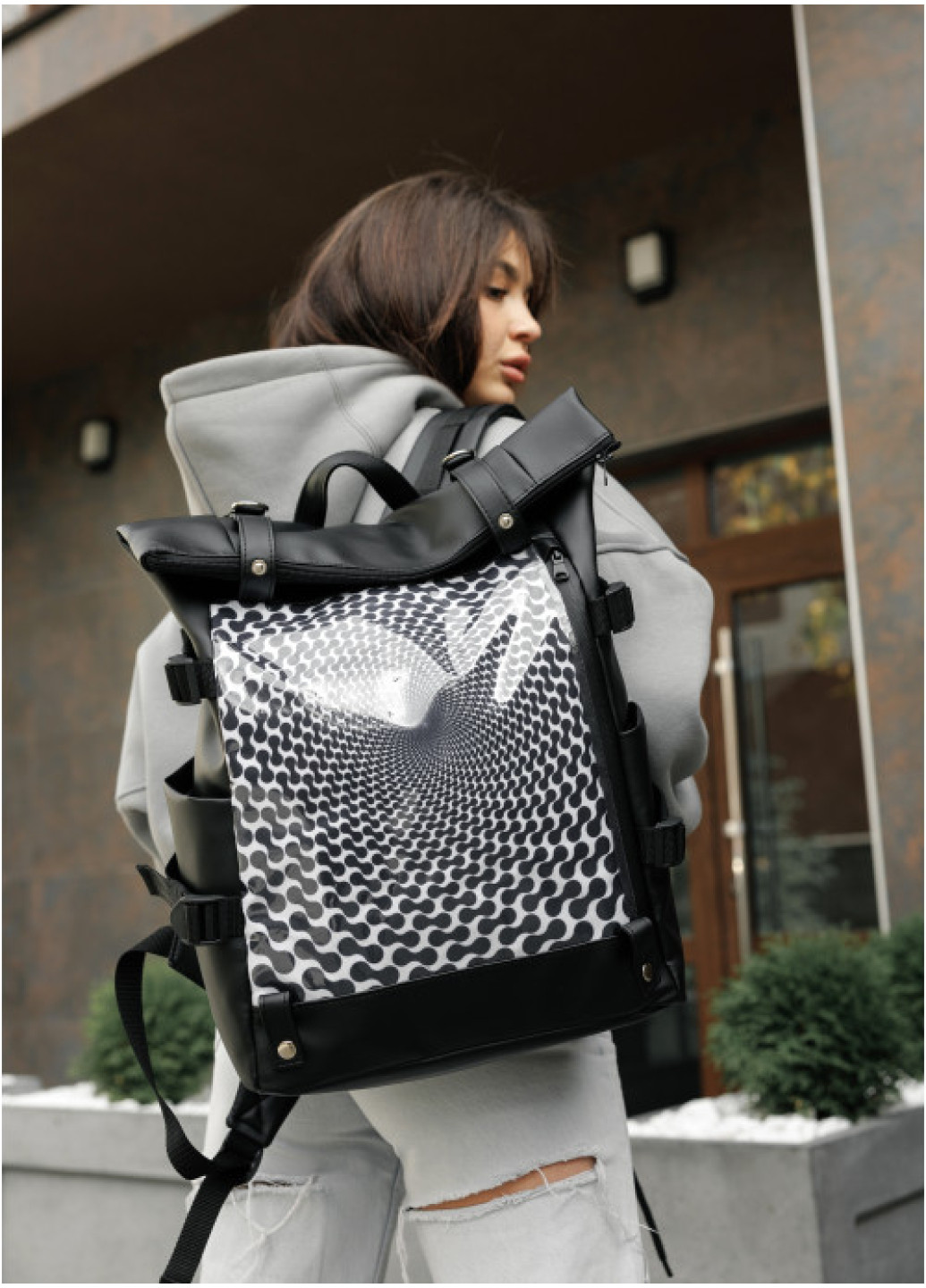 Жіночий рюкзак Sambag RollTop Hacking чорний принт 