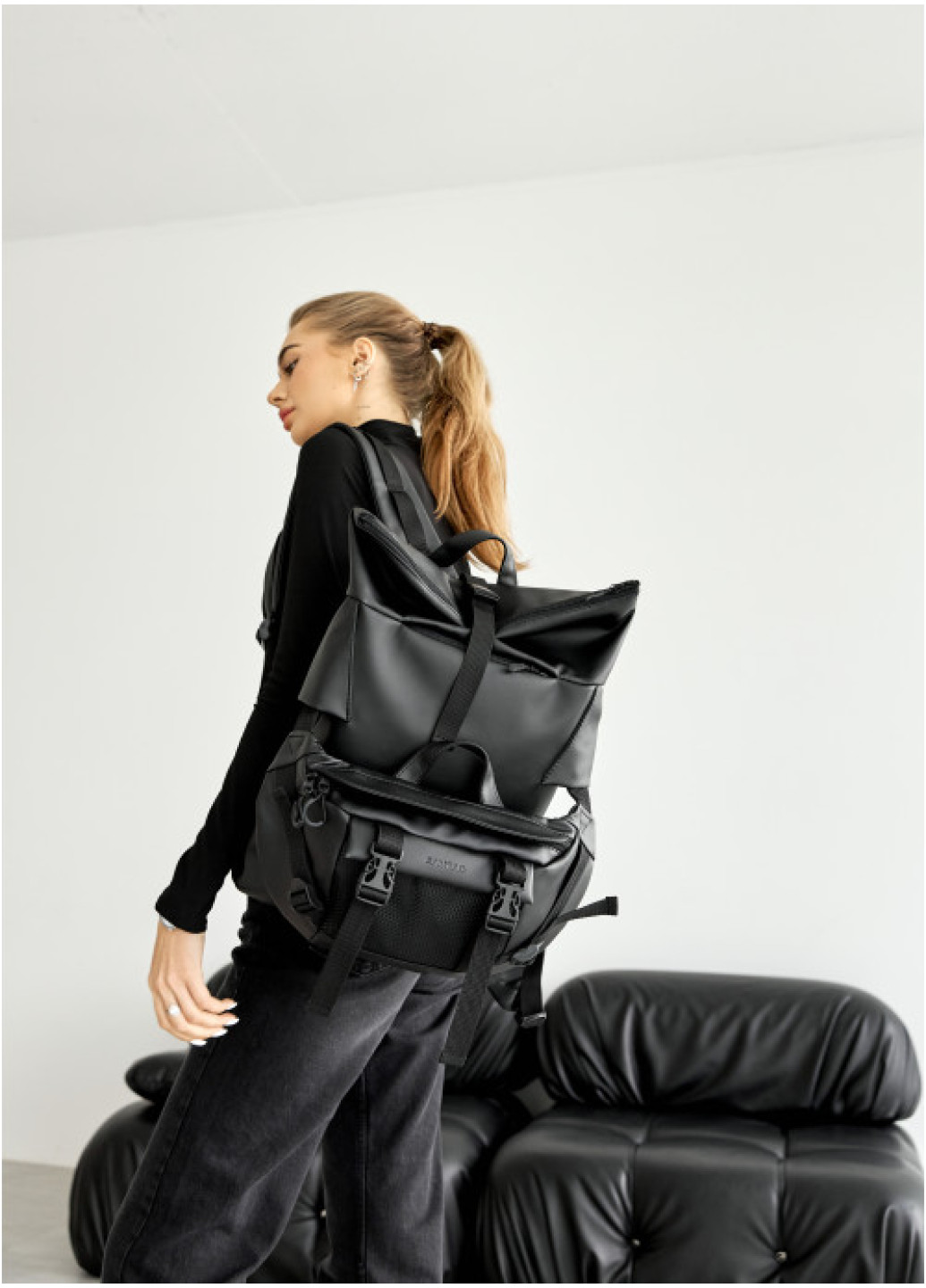 Рюкзак рол Sambag RollTop Double тканевий чорний