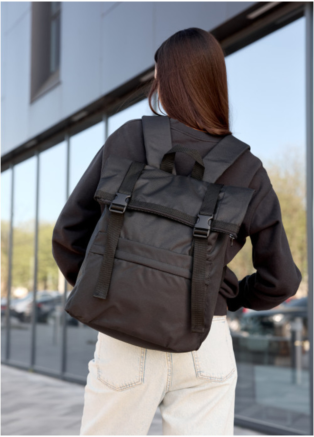 Жіночий рюкзак ролл Sambag RollTop Milton чорний тканевий