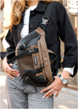 Велика жіноча поясна сумка бананка для планшета Sambag DynamicDart горіх