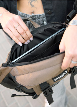 Велика жіноча поясна сумка бананка для планшета Sambag DynamicDart горіх