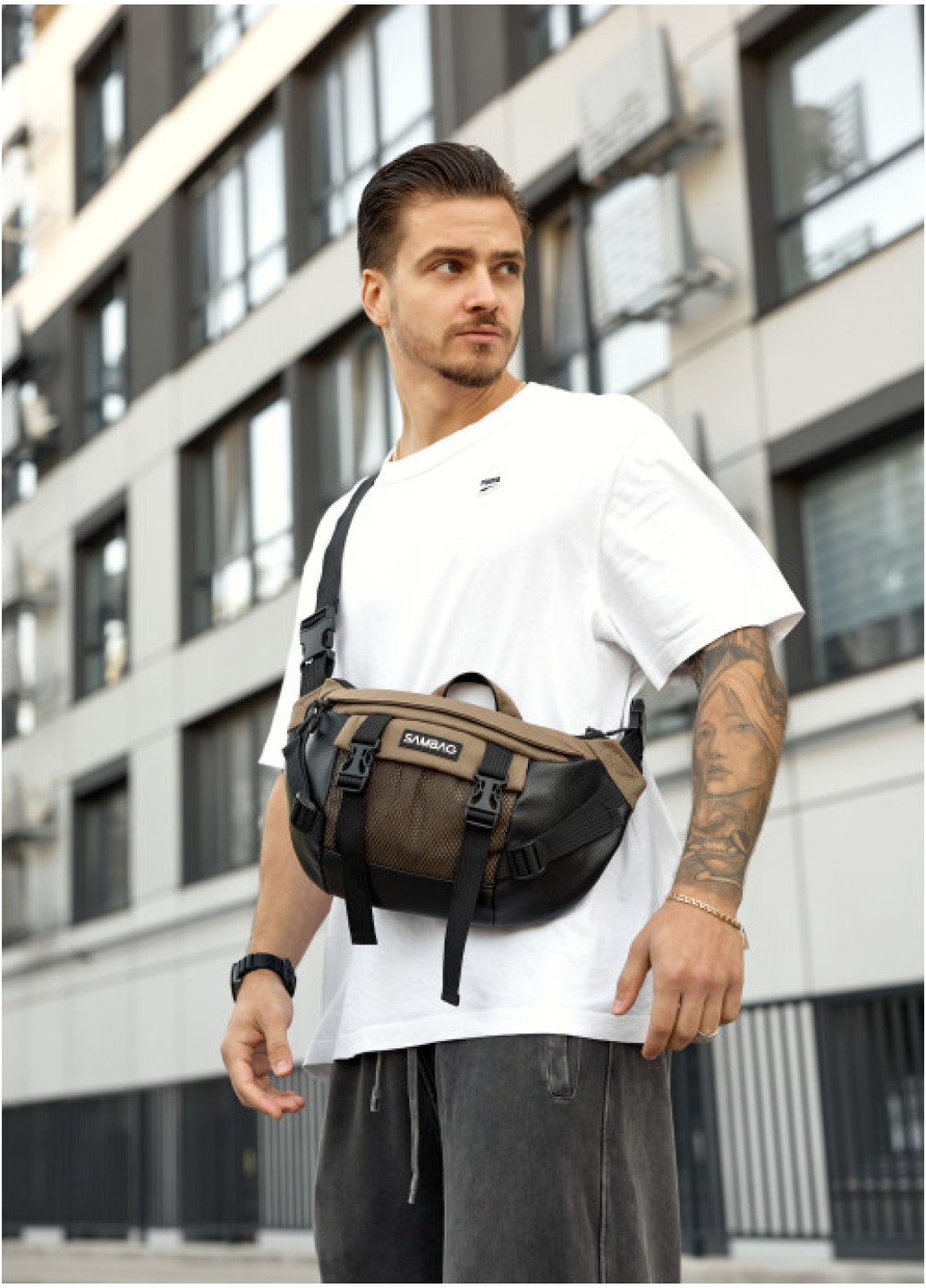 Велика чоловіча поясна сумка бананка для планшета Sambag DynamicDart горіх
