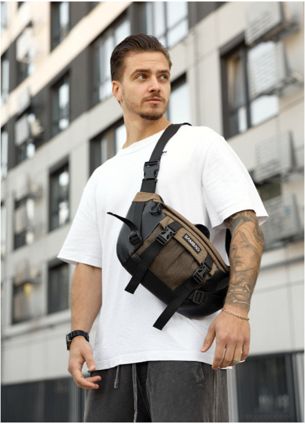 Велика чоловіча поясна сумка бананка для планшета Sambag DynamicDart горіх
