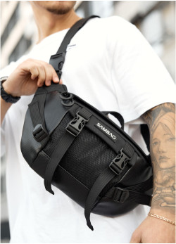 Велика чоловіча поясна сумка бананка для планшета Sambag DynamicDart чорна тканева