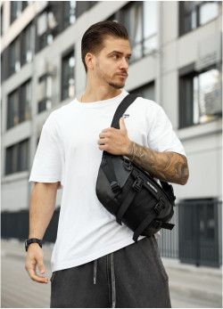 Велика чоловіча поясна сумка бананка для планшета Sambag DynamicDart чорна тканева