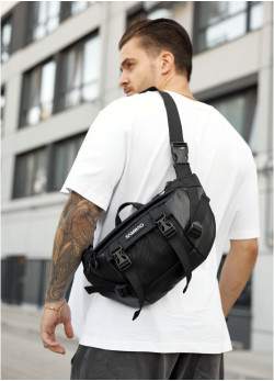 Велика чоловіча поясна сумка бананка для планшета Sambag DynamicDart чорна тканева