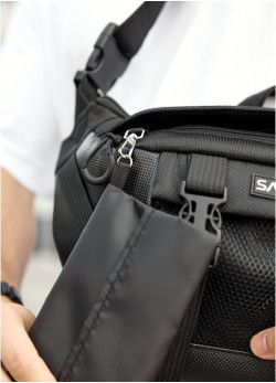 Велика чоловіча поясна сумка бананка для планшета Sambag DynamicDart чорна тканева