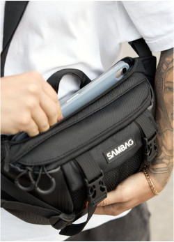 Велика чоловіча поясна сумка бананка для планшета Sambag DynamicDart чорна тканева