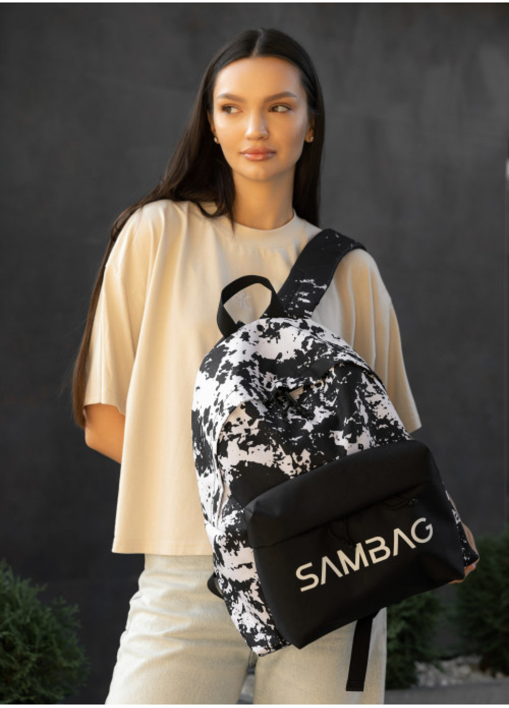 Жіночий рюкзак Sambag Active чорний тканевий з принтом 