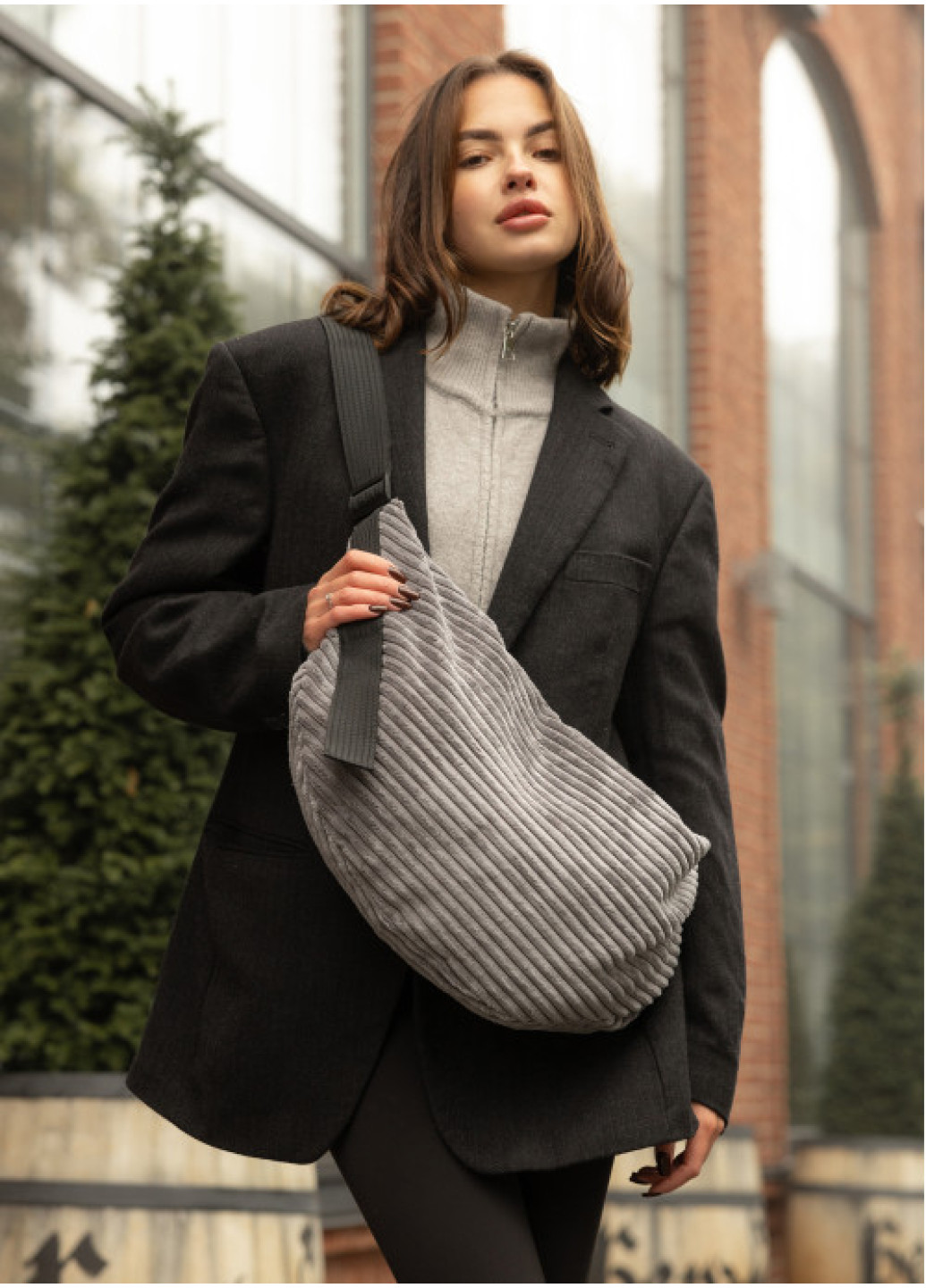 Жіноча сумка Sambag HOBO  Dolly   тканева графітова