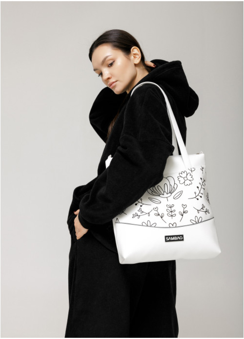 Сумка Sambag Shoper NOVA біла з принтом 