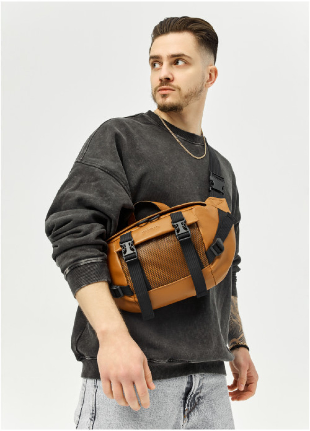 Велика шкіряна чоловіча поясна сумка бананка Sambag DynamicDart руда