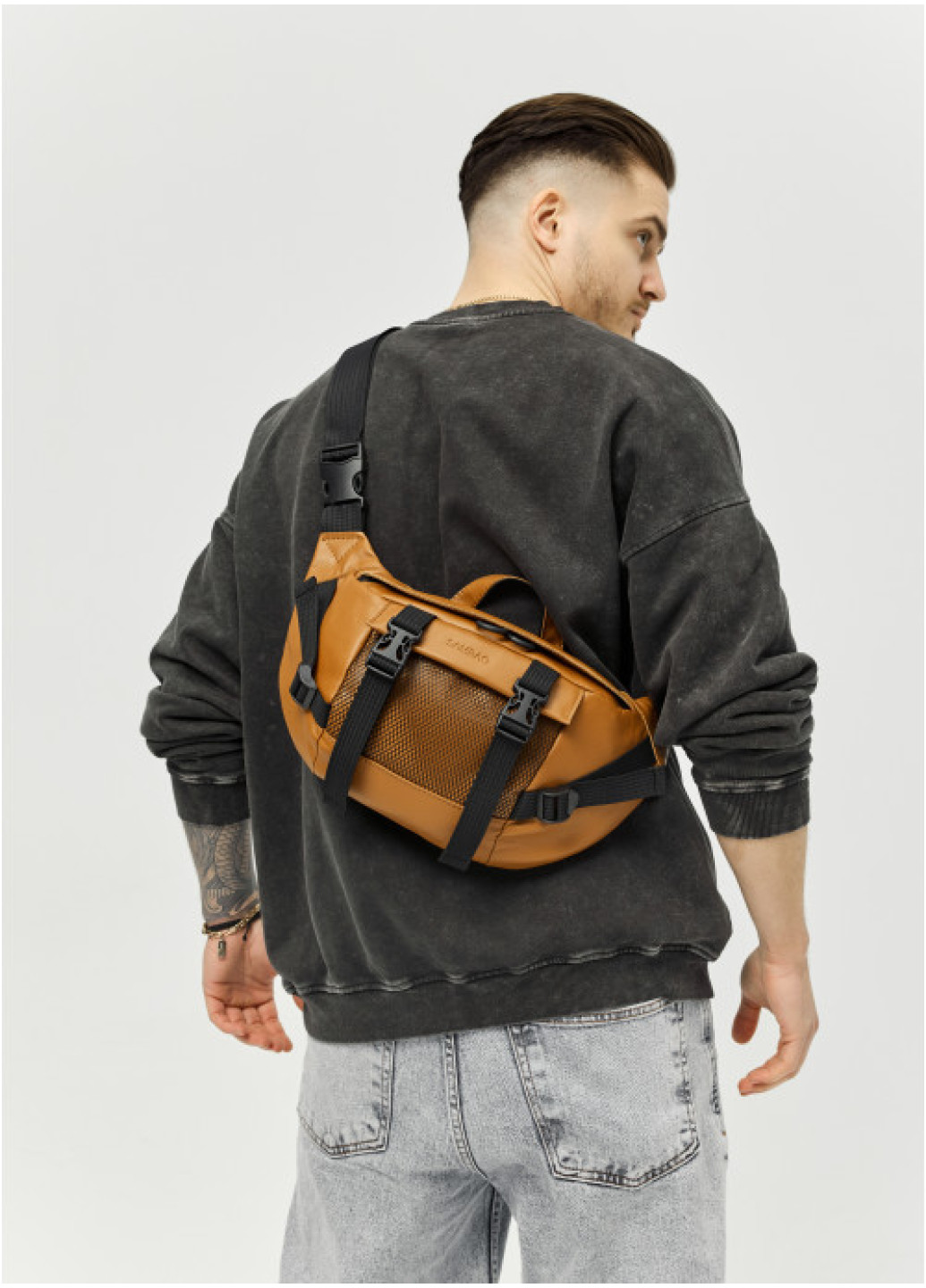 Велика шкіряна чоловіча поясна сумка бананка Sambag DynamicDart руда