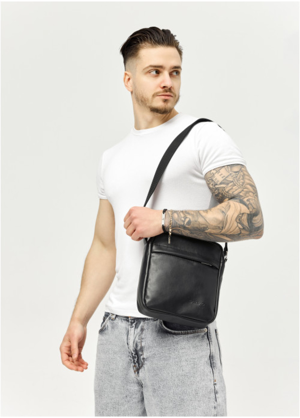 Чоловіча шкіряна сумка через плече месенджер Sambag Makros чорна