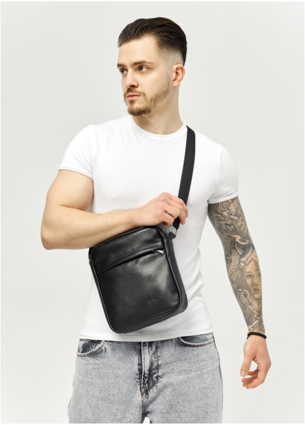 Чоловіча шкіряна сумка через плече месенджер Sambag Makros чорна