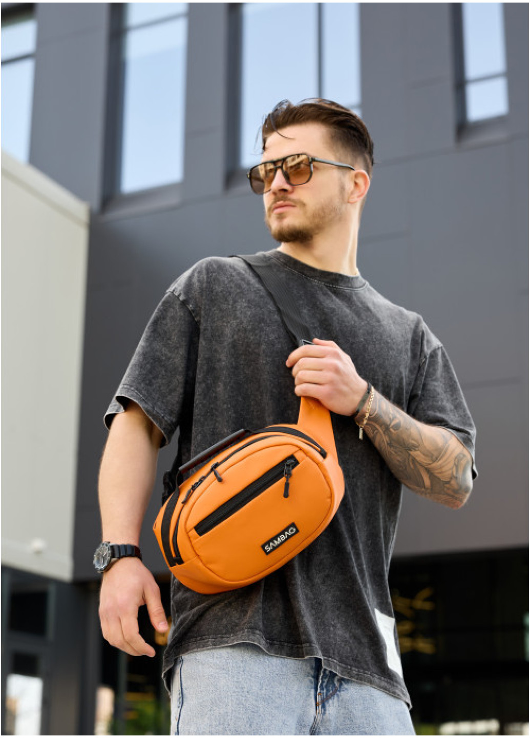 Сумка через плече бананка Sambag Flex помаранчева