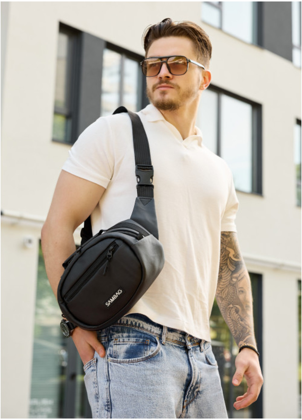 Сумка через плече бананка Sambag Flex чорна