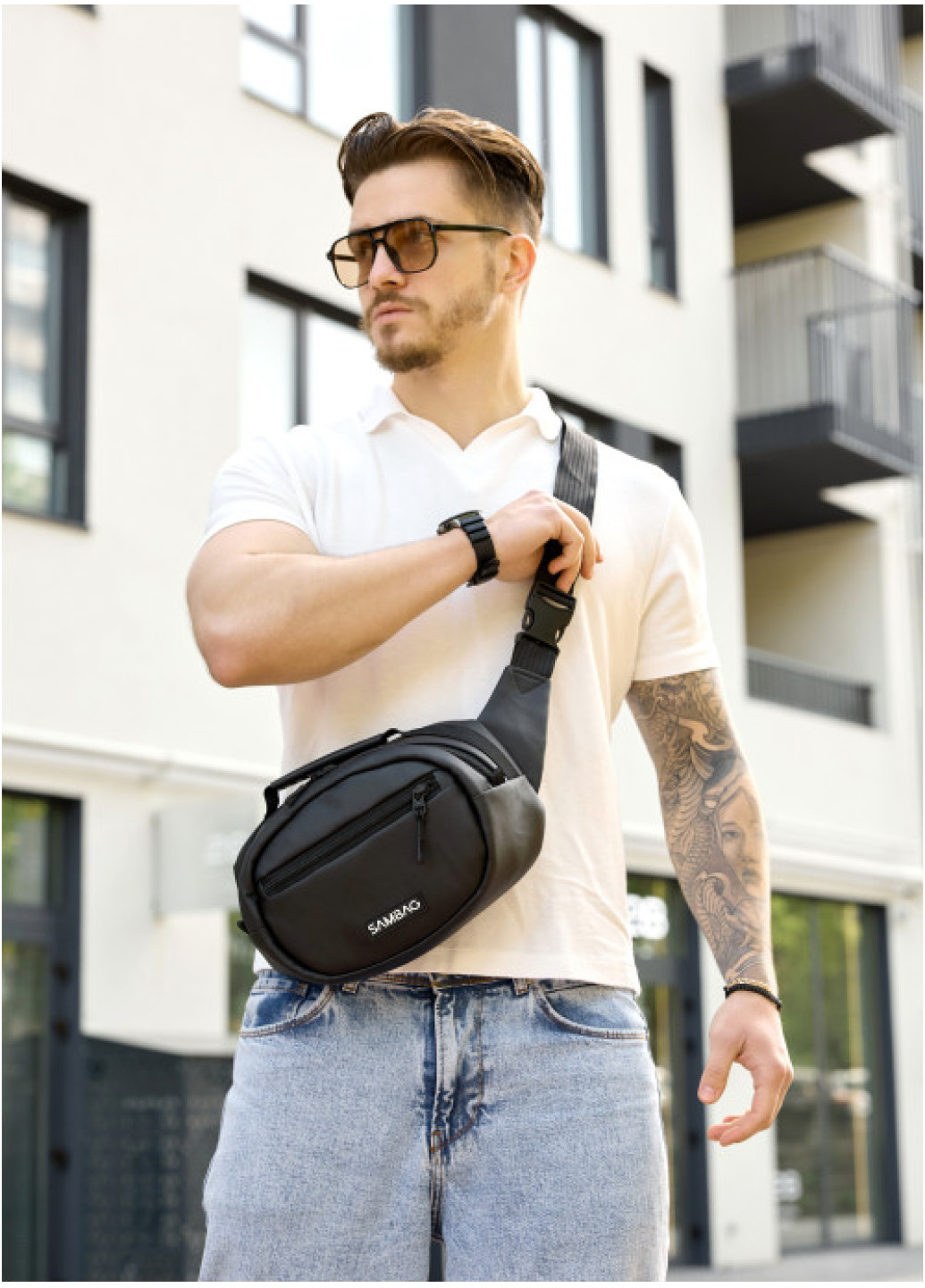 Сумка через плече бананка Sambag Flex чорна