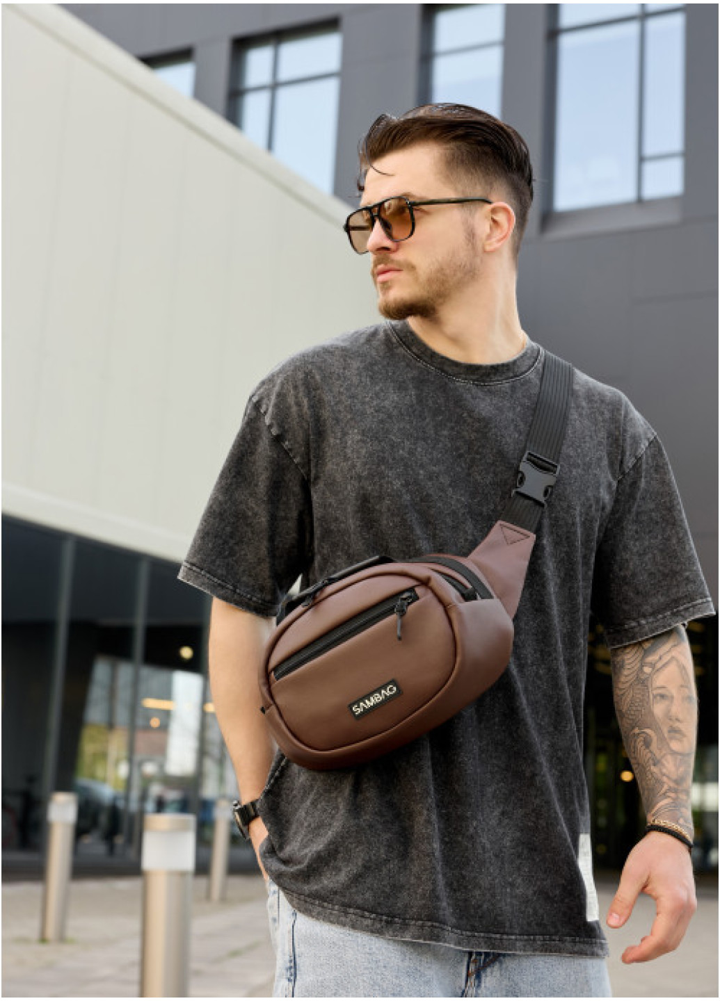 Сумка через плече бананка Sambag Flex шоколад