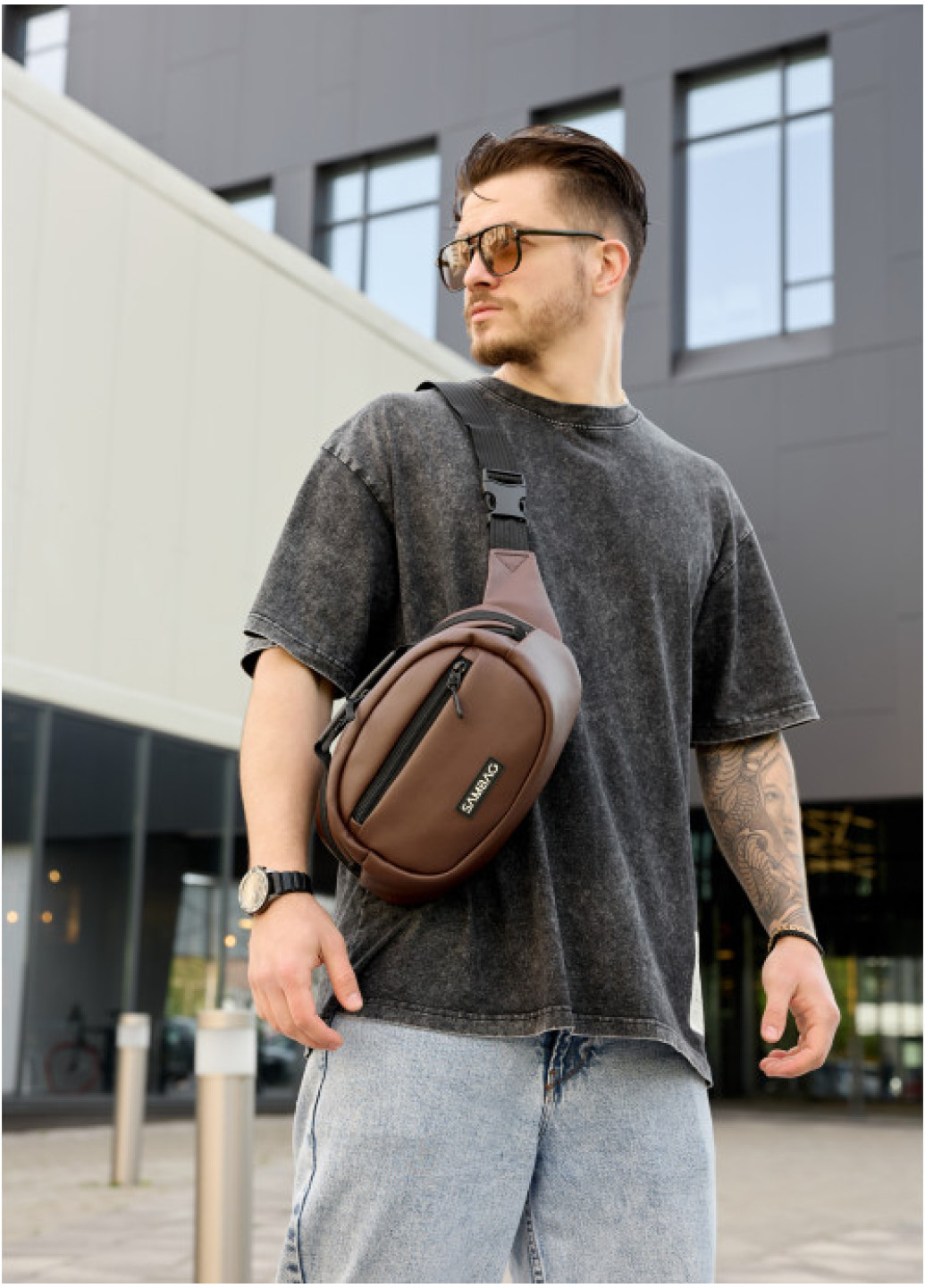 Сумка через плече бананка Sambag Flex шоколад