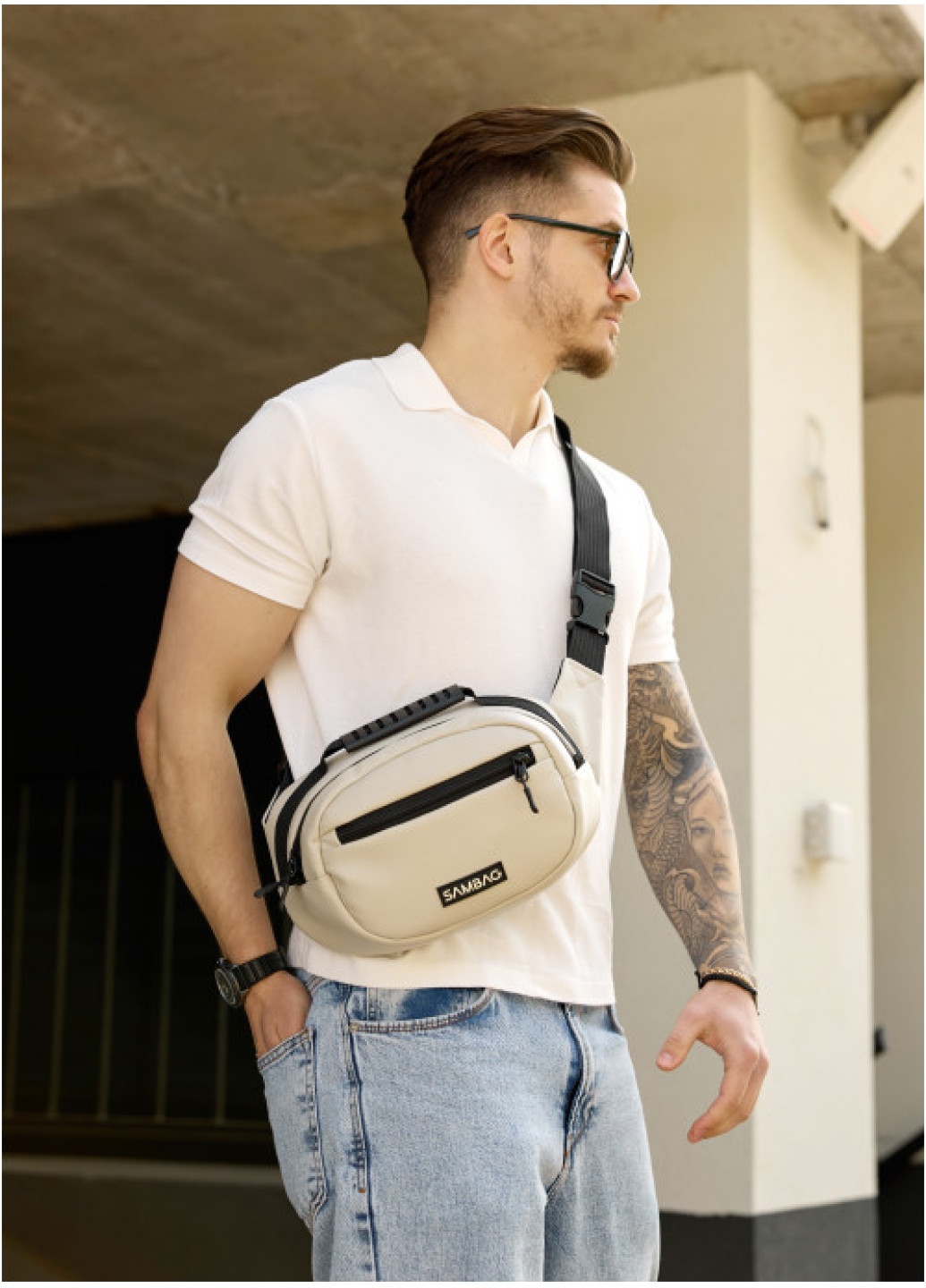Сумка через плече бананка Sambag Flex сіра