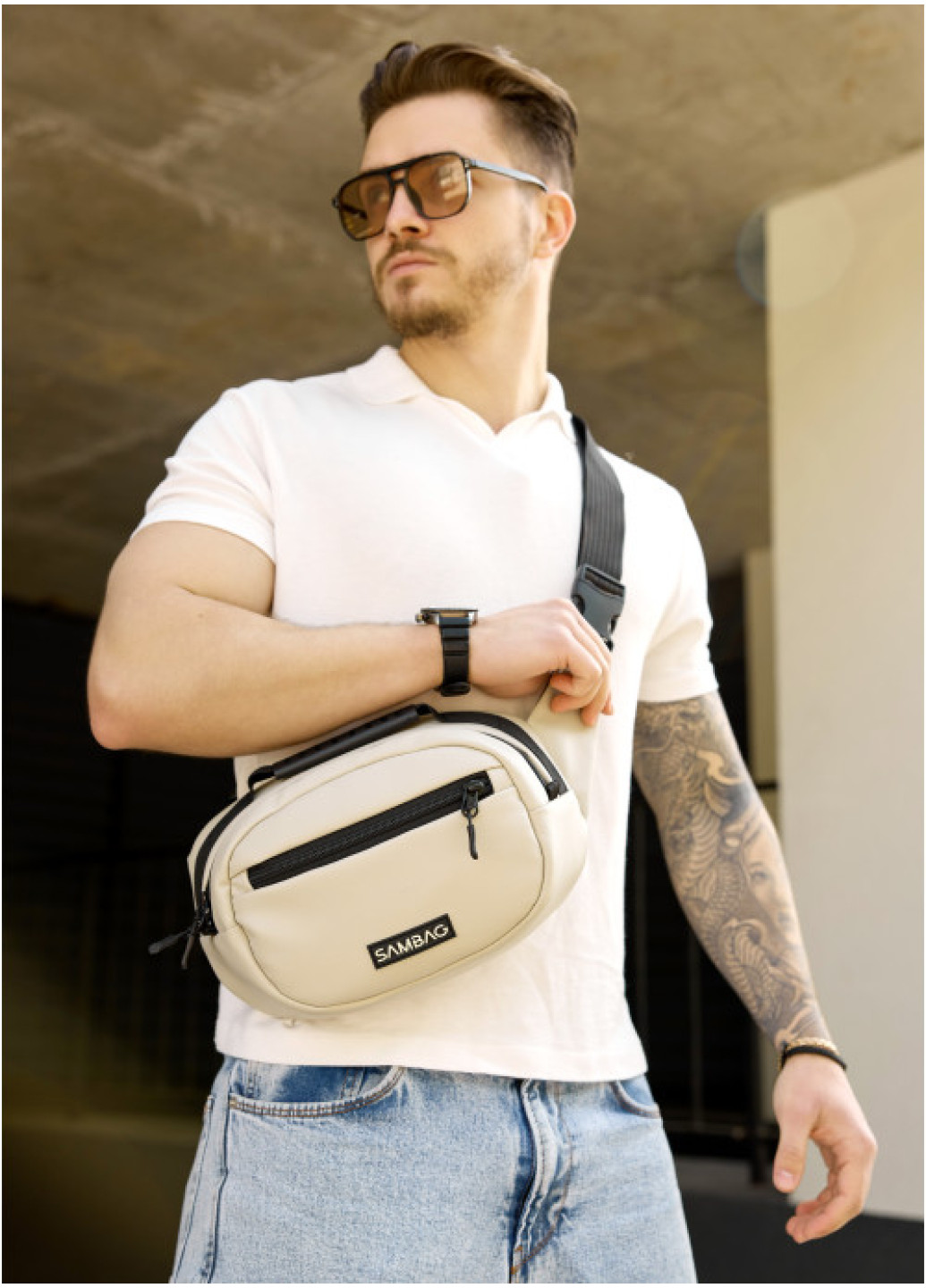 Сумка через плече бананка Sambag Flex сіра