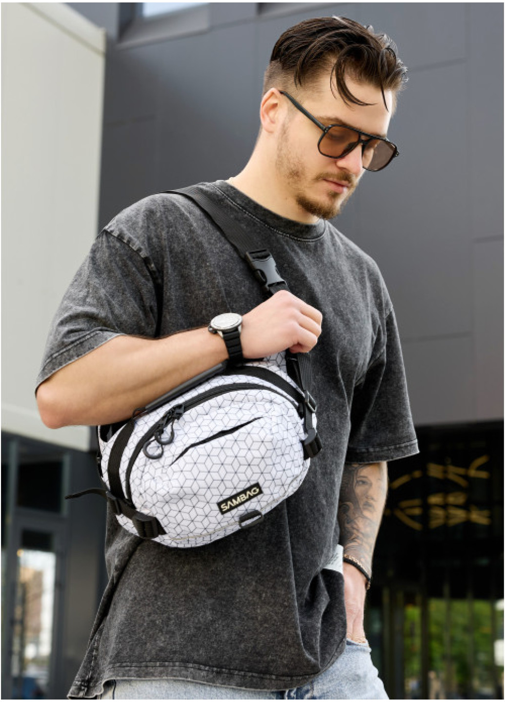 Сумка через плече бананка Sambag Flex Pro принт 