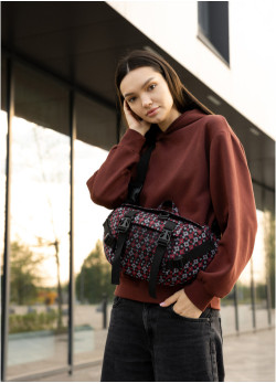 Велика жіноча поясна сумка бананка Sambag DynamicDart чорна тканева принт